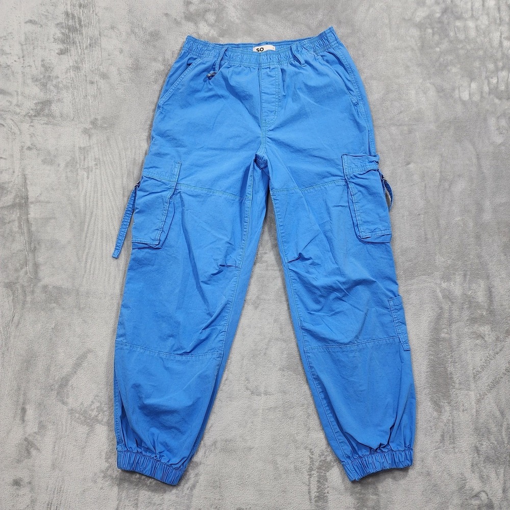 SO Pants Women S Juniors Blue Cargo Jogger Pull On Cuffed Stretch Utility Casual